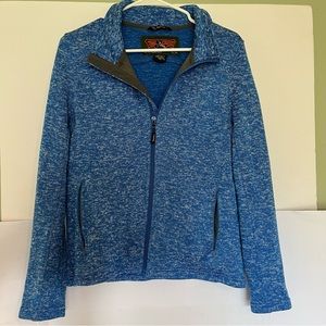 Trail Crest mens medium full zip blue sweater cardigan lightweight fleece lining